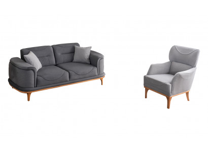 Modern gray 2-piece living room set three-seater sofa and armchair