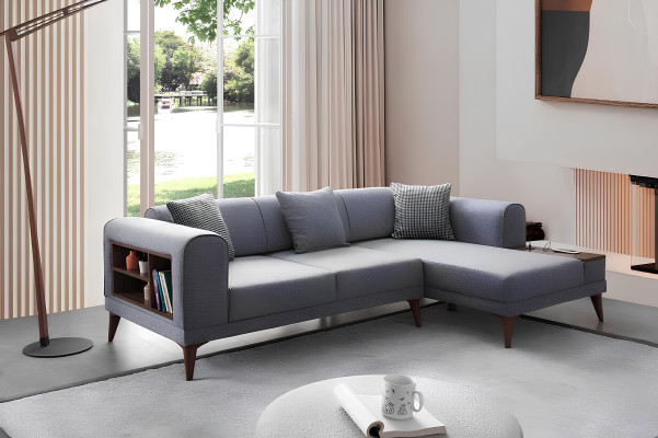 Gray living room L-shaped sofa upholstered corner sofa designer living room couch