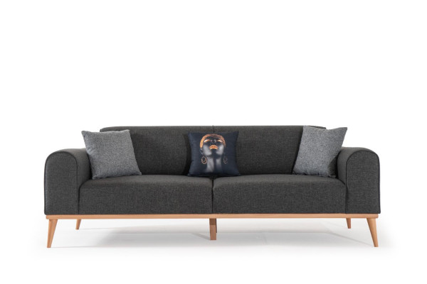 Modern Gray 3-Seater Luxurious Fabric Sofa Living Room Couch Seating Furniture