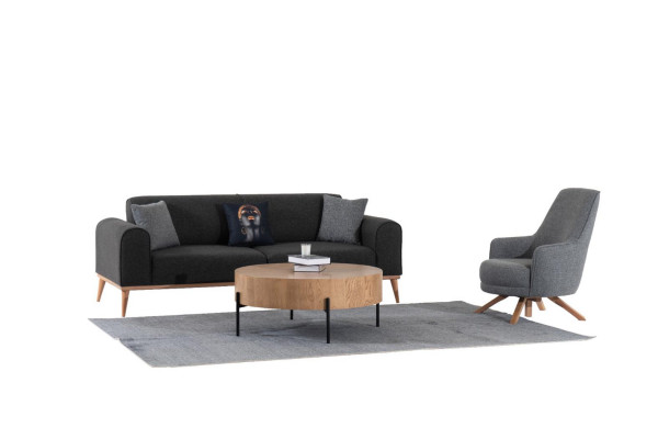 Modern Gray 3-Seater Luxurious Fabric Sofa Living Room Couch Seating Furniture