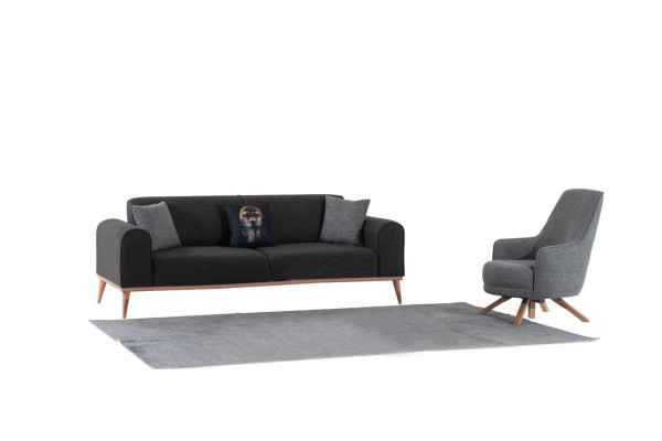 Modern Gray 3-Seater Luxurious Fabric Sofa Living Room Couch Seating Furniture