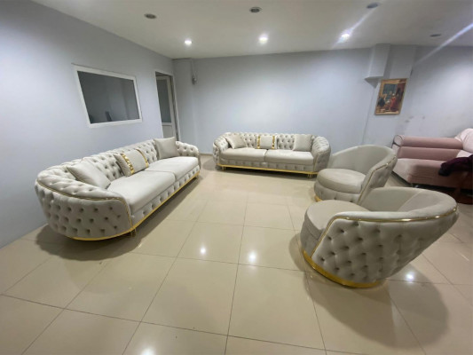 Designer living room set consists of 2x 3-seater sofas + 2x armchairs, 4 pieces.