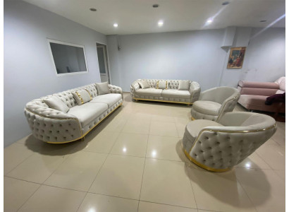Designer living room set consists of 2x 3-seater sofas + 2x armchairs, 4 pieces.