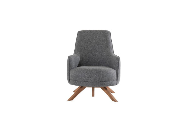 Modern living room armchair, single-seater upholstered relax chair with wooden legs, new