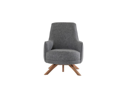 Modern living room armchair, single-seater upholstered relax chair with wooden legs, new