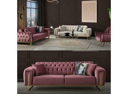 Furniture Living Room Multicolored Set 2x 3-Seater Sofas and Armchair 3-Piece Set.