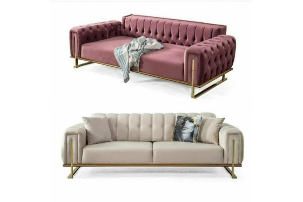 Furniture Living Room Multicolored Set 2x 3-Seater Sofas and Armchair 3-Piece Set.