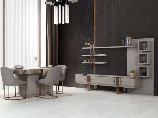 Modern dining room set consists of dining table + 4x chairs + sideboard 6 pcs.