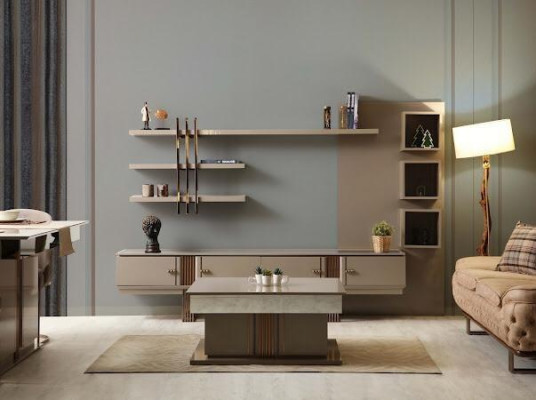 Design sideboard dresser buffet mirror wood beige furniture novelty