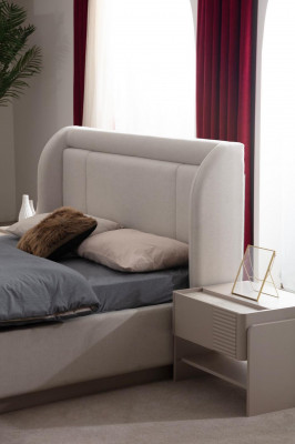 Designer beige bedroom set bed 2x nightstands 5-piece wardrobe