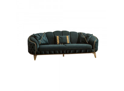 Modern Chesterfield Green Sofa 3-Seater Couch New Fabric Metal