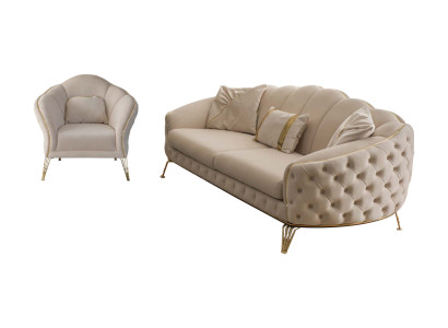 Living Room Complete 3-Piece Modern Three-Seater Sofa Couch Luxury 2x Armchair