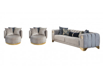 Stylish living room set designer sofa suite three-seater 2x armchair