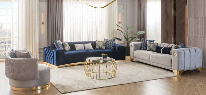 Modern living room upholstered furniture designer four-seater 3-seater 2x armchair