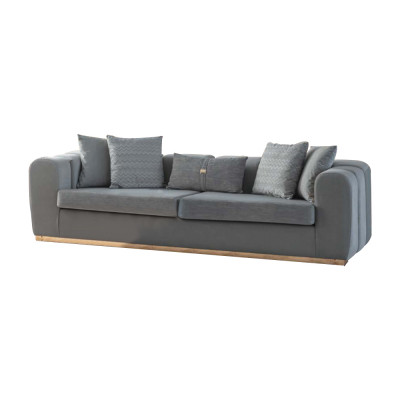 Gray designer textile sofas, 4-seater living room seating set, wooden frame