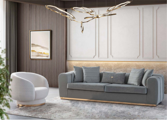 Gray-White Sofa Set Living Room Four-Seater Couch Luxurious Armchair 2-piece