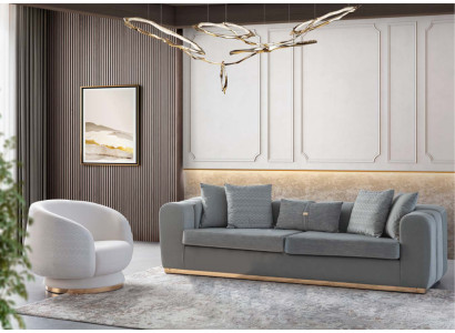 Gray-White Sofa Set Living Room Four-Seater Couch Luxurious Armchair 2-piece