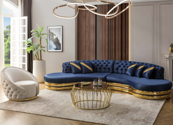 Exclusive Chesterfield 4-Seater Semi-Circular Sofa Designer Upholstered Couch