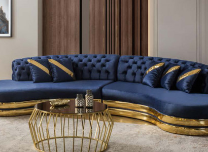 Blue Semi-circular Chesterfield Sofa Designer White Armchair 2-piece Set New