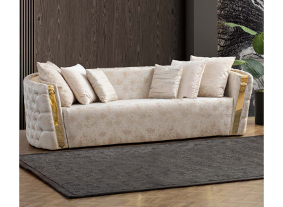 Beige Chesterfield sofa set 2x stainless steel upholstery 3-seater 2-piece set