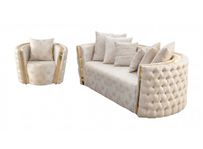Beige Living Room Chesterfield 2-Seater Luxurious Armchair