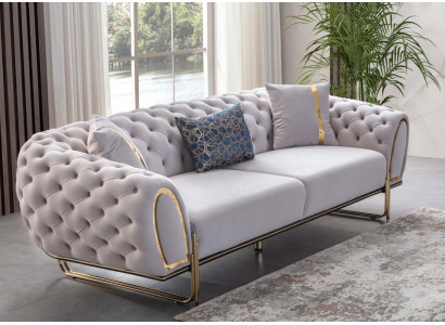 Modern white Chesterfield three-seater luxury stainless steel upholstered sofa