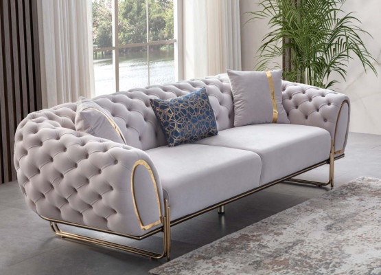 Luxurious 2x Chesterfield Sofas Designer Upholstered Couches Modern Furniture