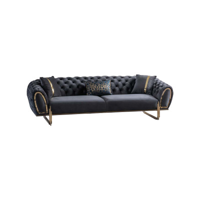Chesterfield Black Upholstery Set Modern Sofas Luxurious Couch New