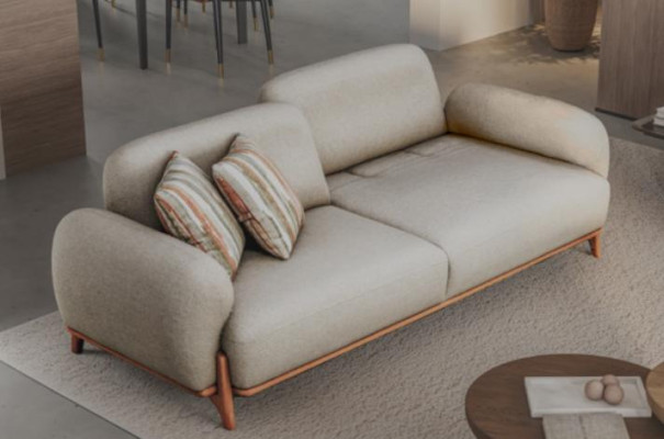 Brown-White Sofa Set Stylish 2x Cushion 3-Seater Living Room Couch