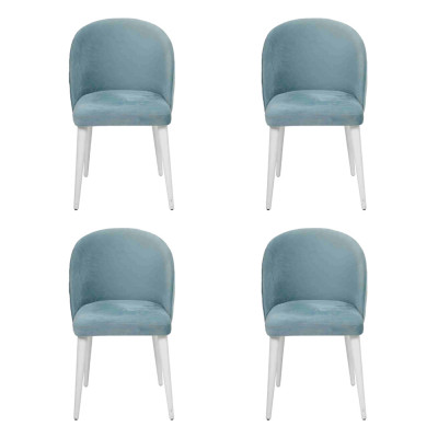 Modern dining room set, 4x blue chairs, wood, armless, new design, upholstered chair