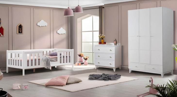 Children's room 3-piece furniture complete bedroom children's bed white wardrobe dresser