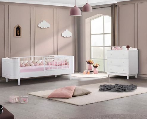 Modern youth room children's room white set luxury bed wardrobe dresser.