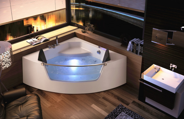 Whirlpool bathtub glass LED light fixtures corner bathtub tub bathtub