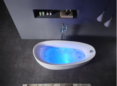 Indoor whirlpool bathtub, corner bathtub, home spa tub.