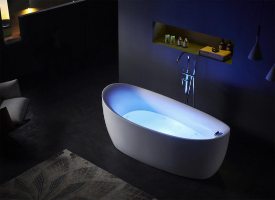 Indoor whirlpool bathtub, corner bathtub, home spa tub.