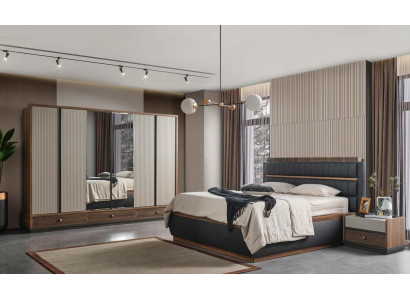 Two-tone bedroom designer set double bed wardrobe dresser