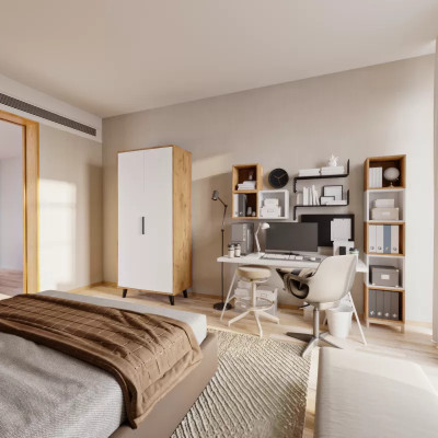 Bedroom wardrobe modern design white brown two-tone luxury