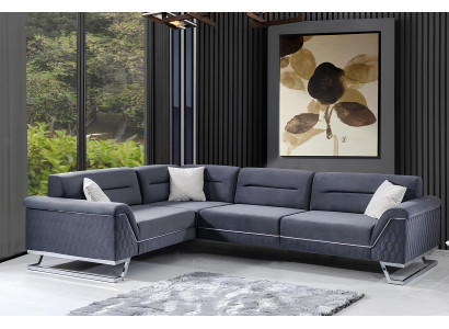 Stylish Grey L-Shaped Couch Living Room Designer Fabric Sofa Corner Couch New