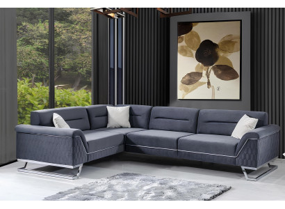 Stylish Grey L-Shaped Couch Living Room Designer Fabric Sofa Corner Couch New