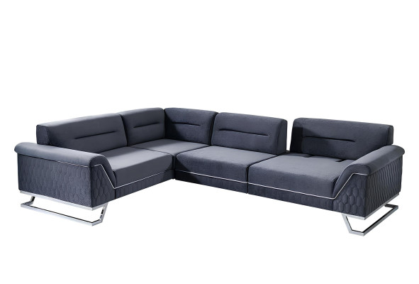 Stylish Grey L-Shaped Couch Living Room Designer Fabric Sofa Corner Couch New