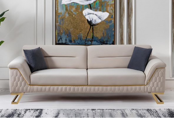 Modern white 3-seater living room luxury upholstered sofa noble seating furniture