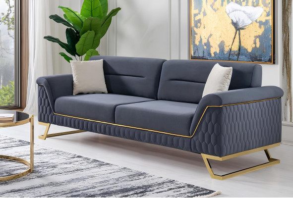 Blue living room designer stainless steel 3-seater modern luxury furniture new