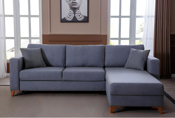 Stylish Grey Upholstered Sofa Designer Corner Sofa Living Room Couch New