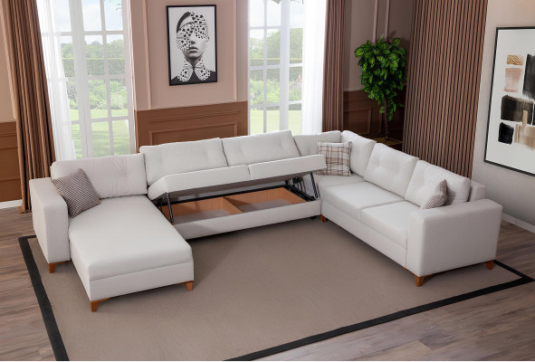 White U-Shape Sofa Living Room Corner Couch Fabric Sofa Luxurious Furniture New