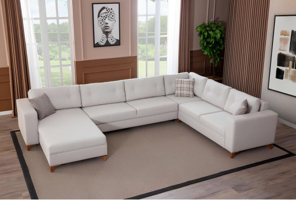 White U-Shape Sofa Living Room Corner Couch Fabric Sofa Luxurious Furniture New