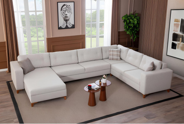 White U-Shape Sofa Living Room Corner Couch Fabric Sofa Luxurious Furniture New
