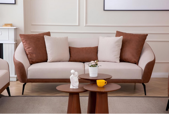 Brown-Beige 3-Seater Living Room Fabric Sofa Luxurious Upholstered Couch New