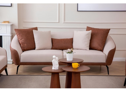 Brown-Beige 3-Seater Living Room Fabric Sofa Luxurious Upholstered Couch New