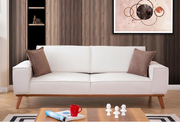 White upholstered couch living room designer fabric sofa luxury noble seating furniture