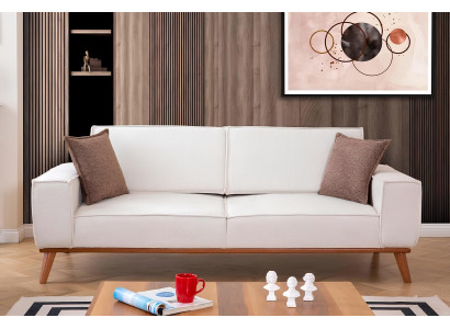White upholstered couch living room designer fabric sofa luxury noble seating furniture